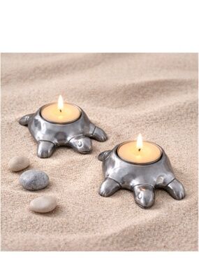 Restoration Hardware Turtle Tealight Holders Silver Metal Set of 2 Coastal Decor